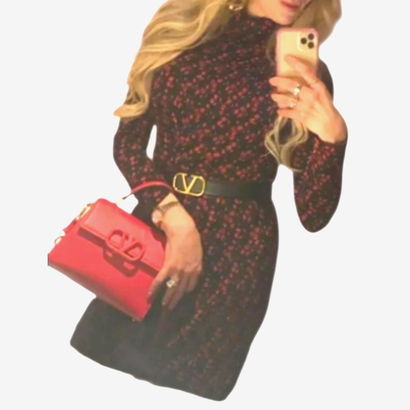 Black Halo Dress, Size 4, Long Sleeves, Mini, Black with Red Roses Floral Print - Picture 8 of 12